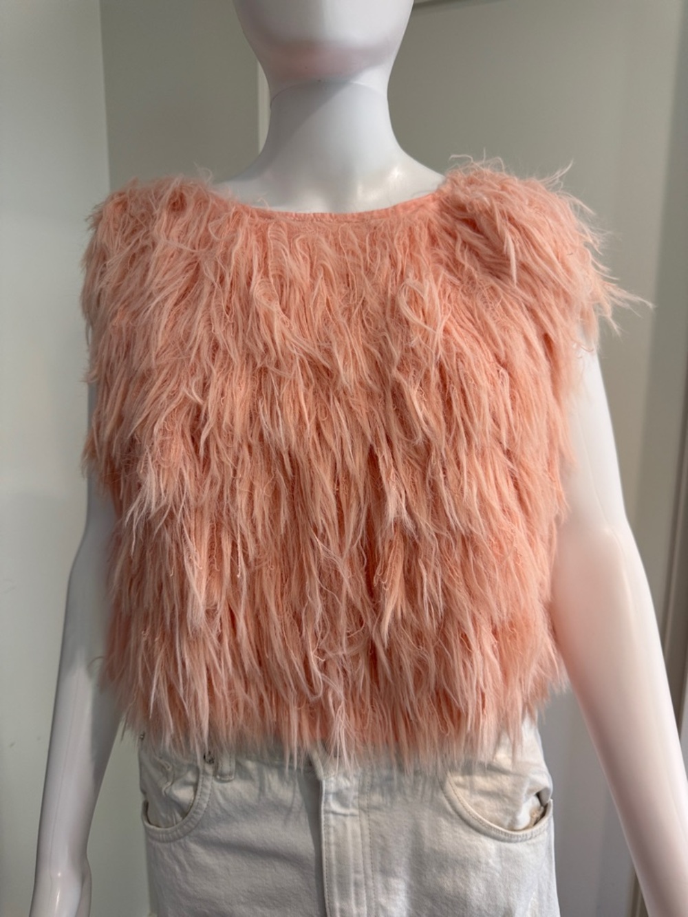 Avec Les Filles Peach Faux-Fur Cropped Tank